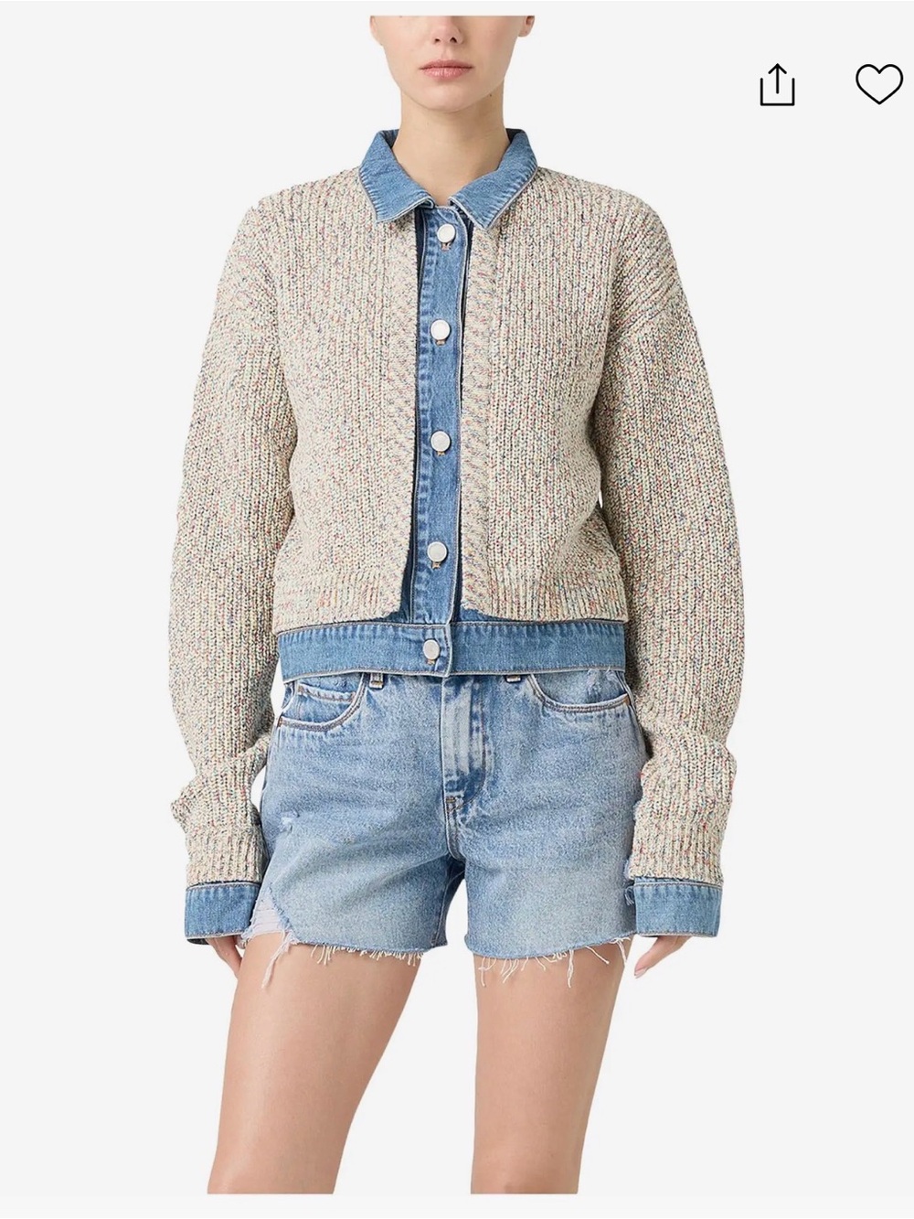 NWT BlankNYC Solid Oatmeal Knit Denim-Trim Cardigan Jacket